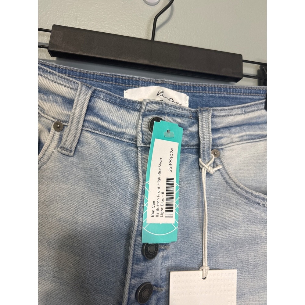 Kan Can Denim Shorts High Rise Button Fly Distressed Frayed Hem‎ Size 28 - Picture 5 of 6